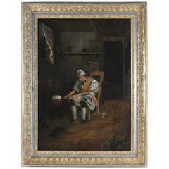 Dutch School Oil on Canvas "The Toilet of the Child", circa 1850