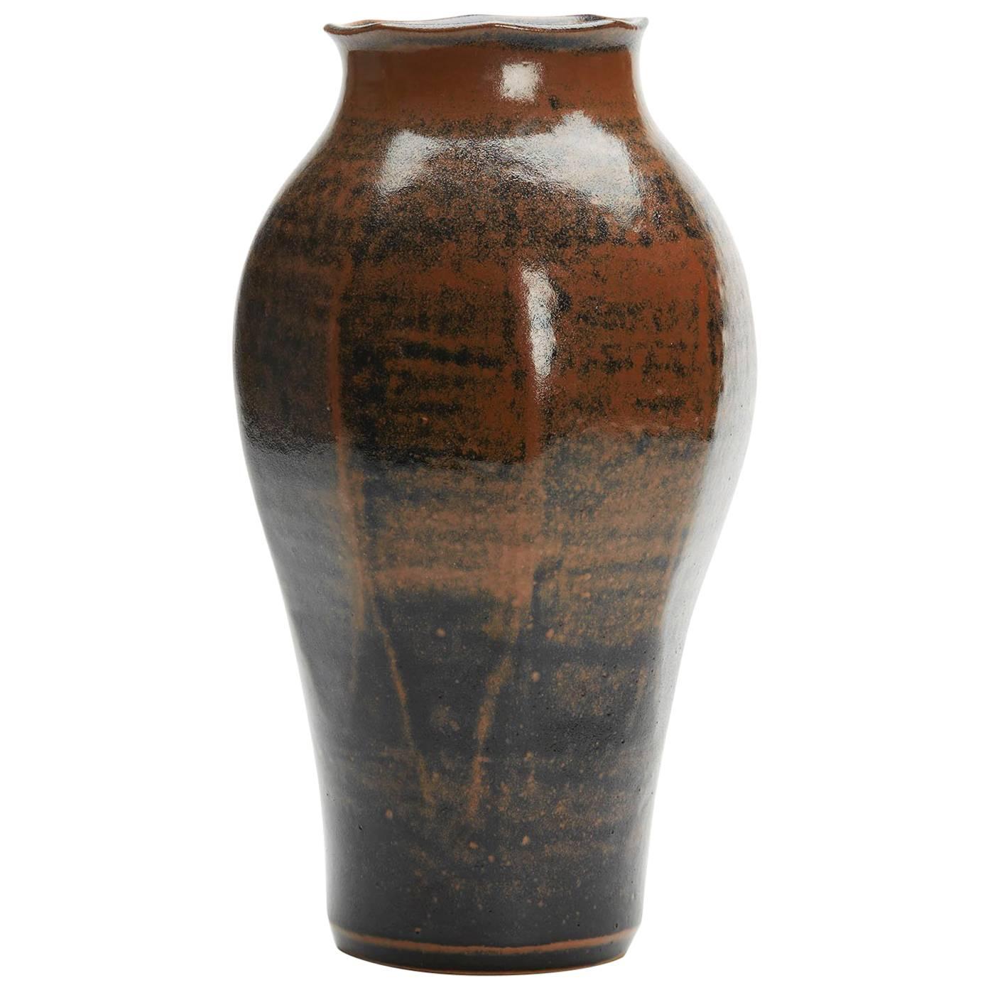 Vintage Ken Halsall Tenmoku Glazed Studio Vase 20th Century
