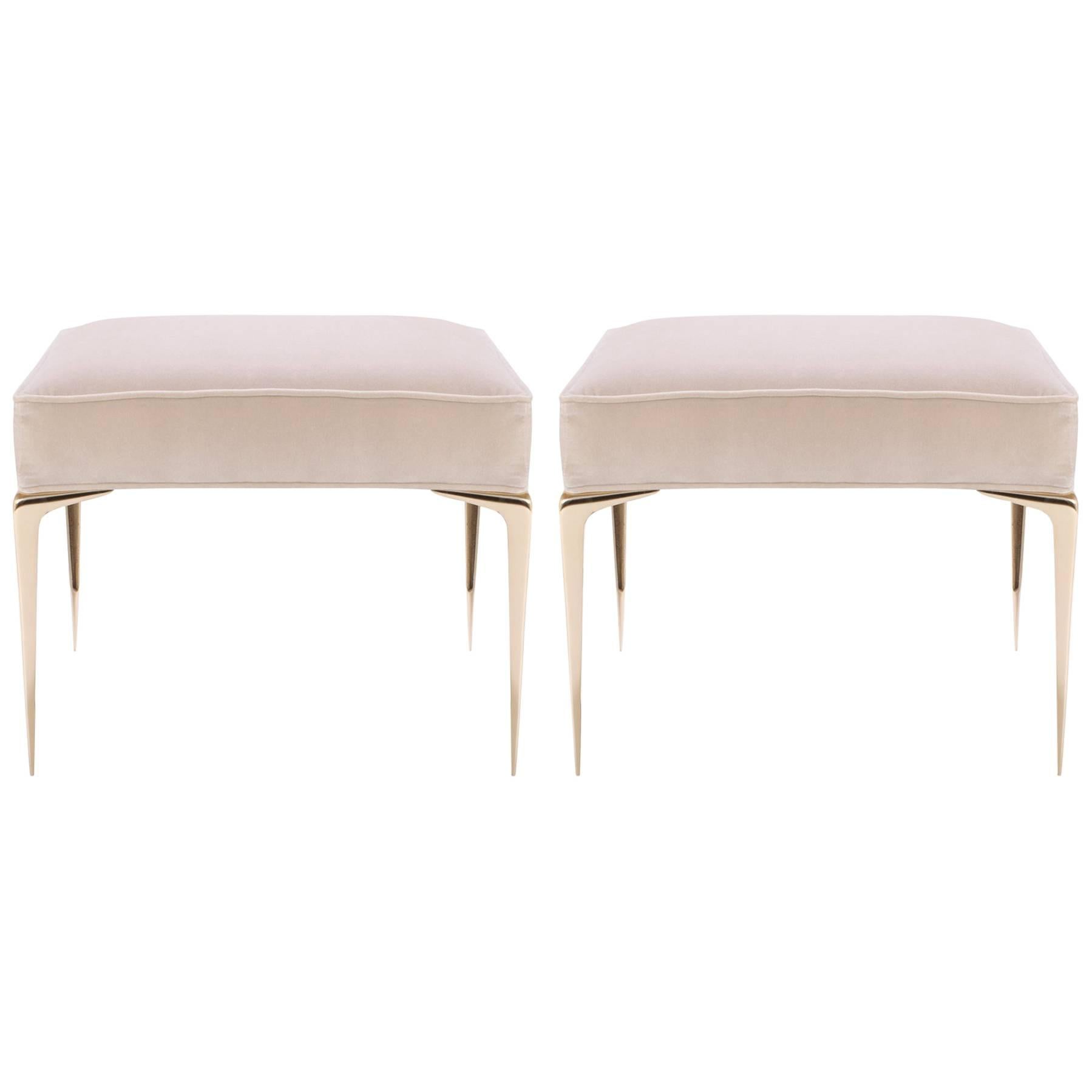 Colette Brass Ottomans in Nude Velvet by Montage, Pair
