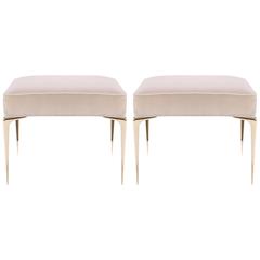 Colette Brass Ottomans in Nude Velvet by Montage, Pair