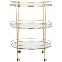 Hollywood Regency Three-Tier Brass Bar Cart, Attributed to Maxwell Phillips
