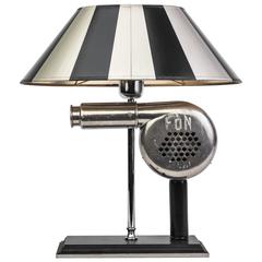 Impressive 1940s Art Deco Chrome Table Lamp with Sculptural Antique Hair Dryer