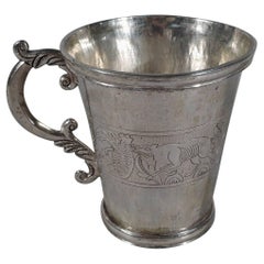 Antique South American Silver Mug with Figures and Flowers