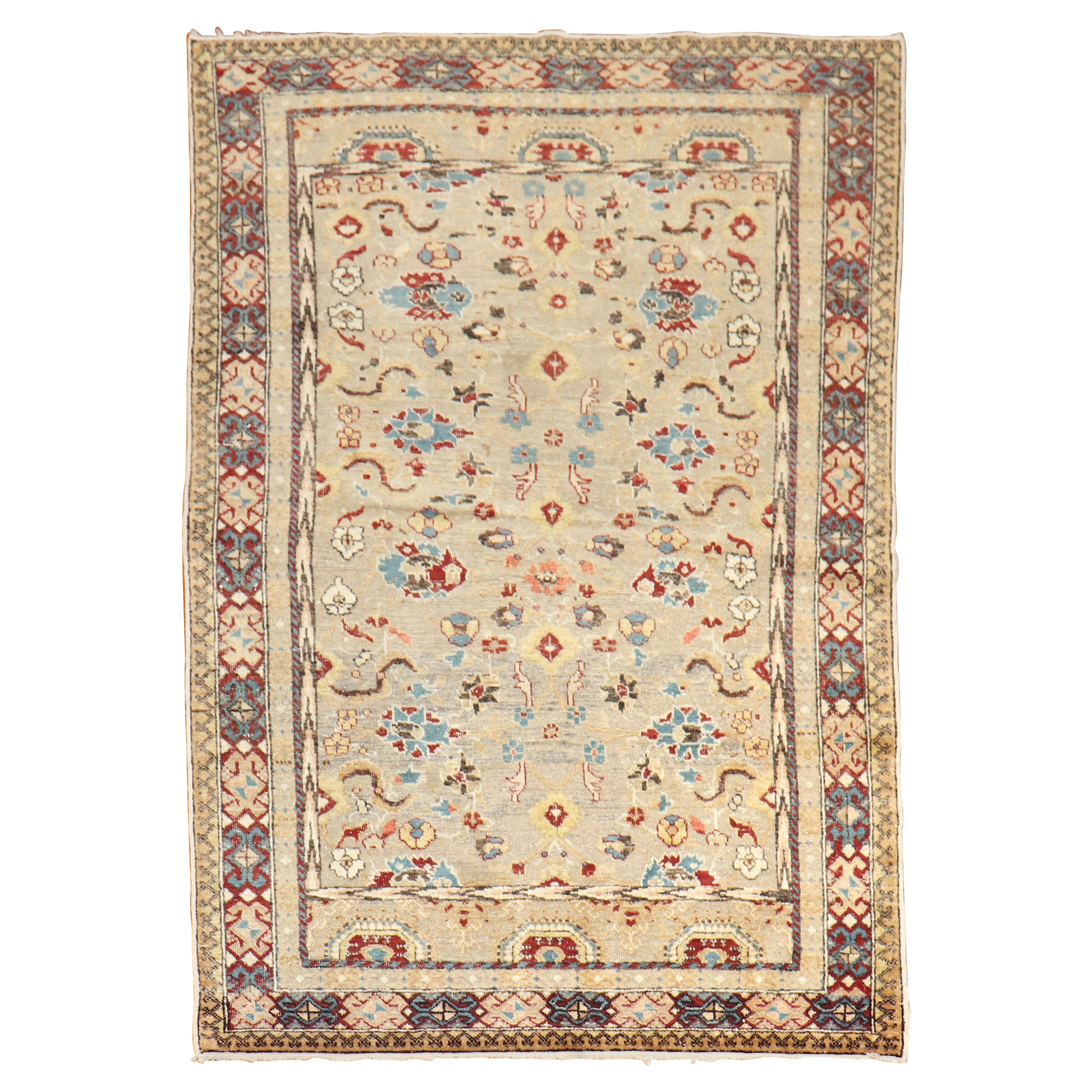 Elaborate Antique Gray Field Turkish Sivas Antique Rug For Sale