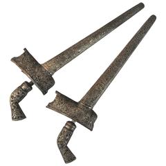 Pair of 18th Century Keris/Kris Knives with Silver Handle and Scabbard