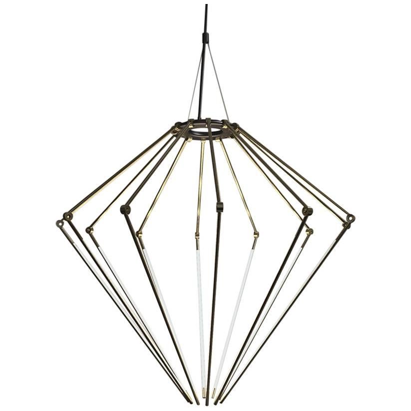 Solid Brass Contemporary Tall Chandelier with Thin Adjustable LED Arms For Sale
