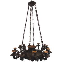 English Hammered Brass Chandelier