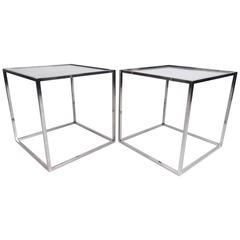 Pair of Milo Baughman Style Chrome and Glass End Tables