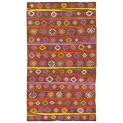 Large Kilim Rug with Vibrant and Colorful Embroideries and Details 11