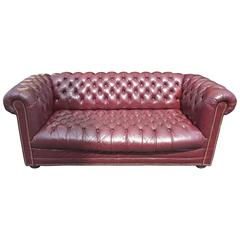 Rich Eggplant Leather Vintage Tufted Chesterfield Sofa