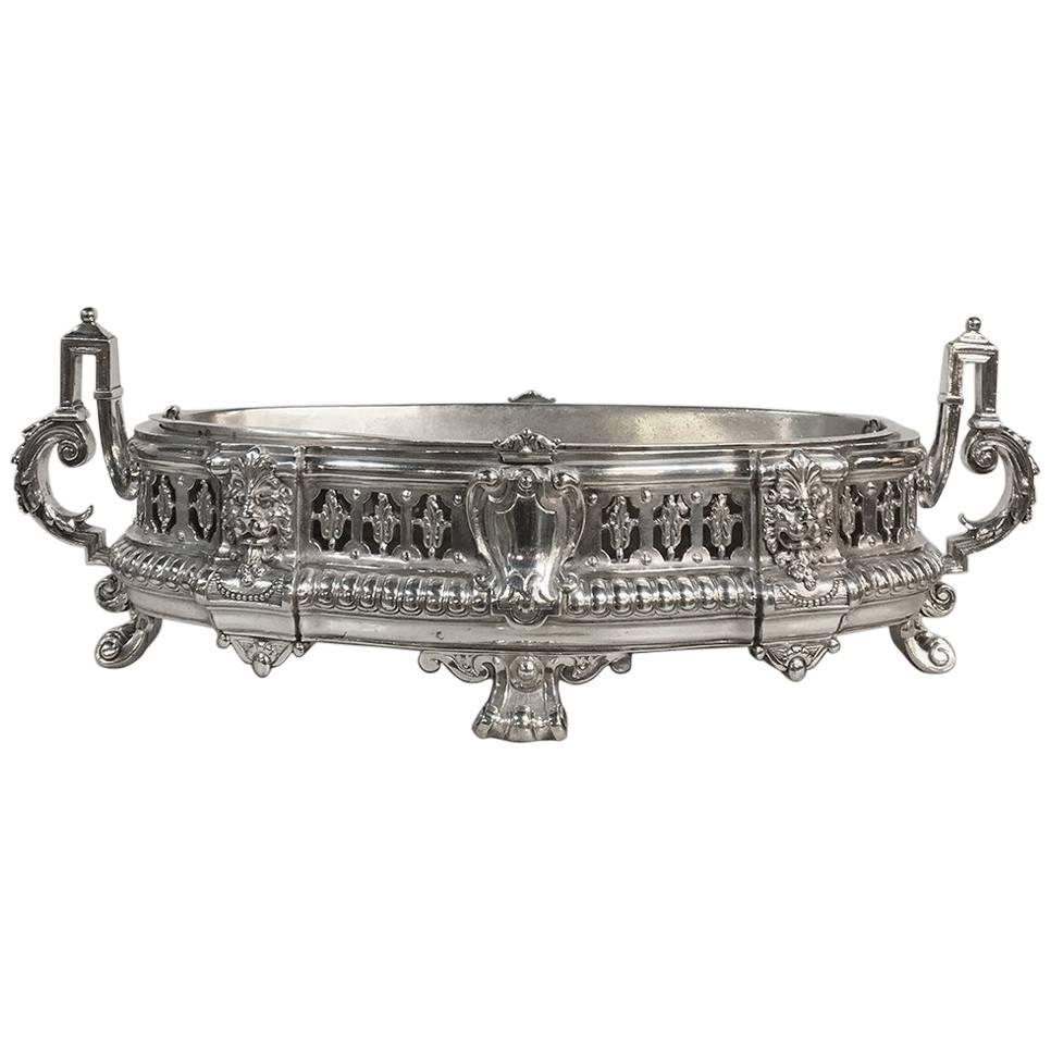 19th Century French Silver Plate Bronze Neoclassical Jardinière, Ca. 1870's