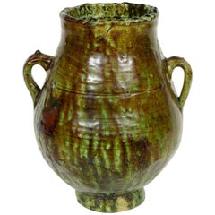 Moroccan Tribal Green Glazed Terracotta Jar