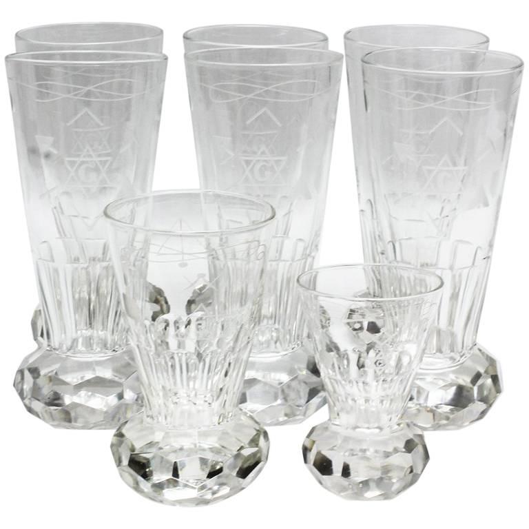 Hand Etched Masonic Ceremonial Crystal Glassware