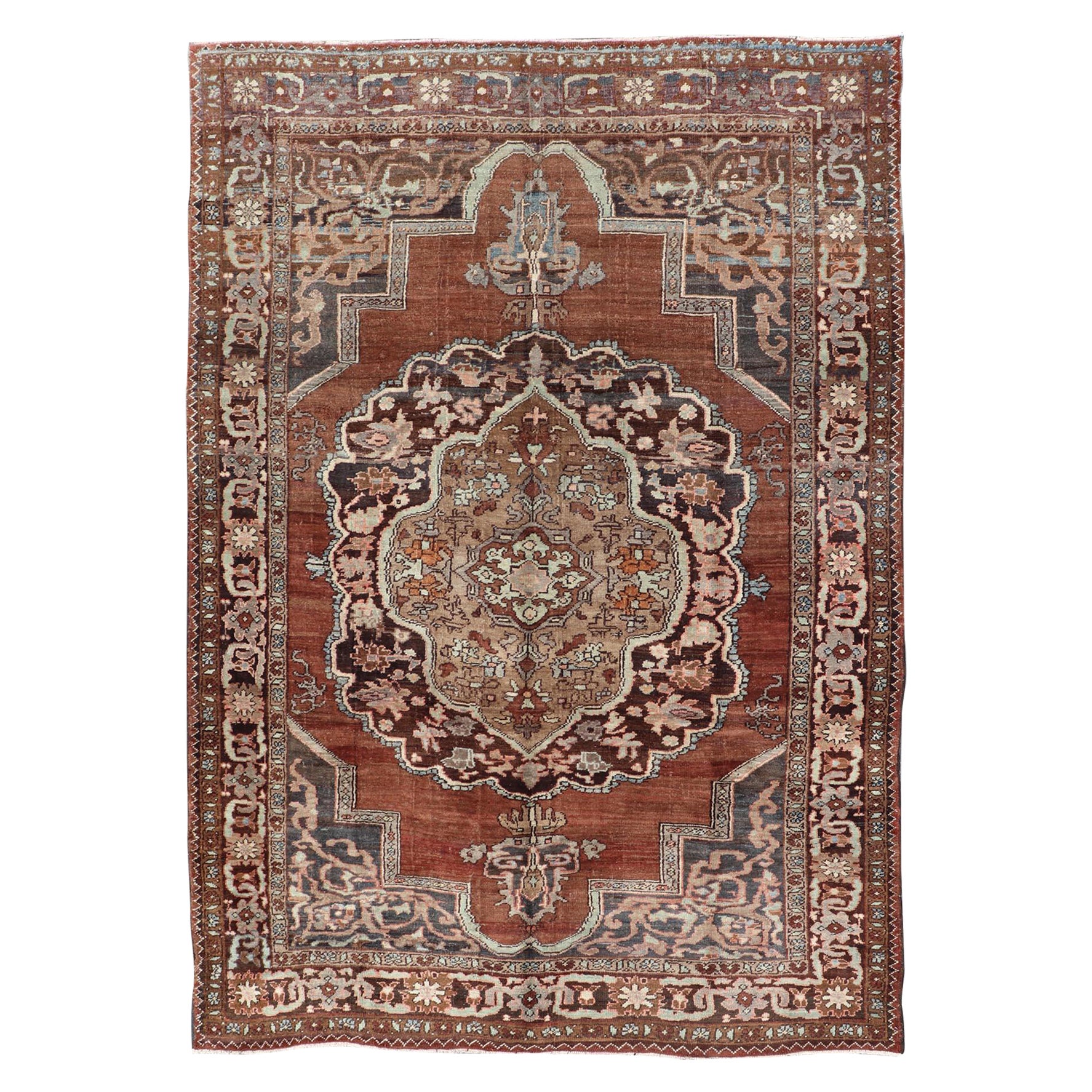 Turkish Kars Rug with Floral Medallion Design in Brown and Earthy Tones  For Sale