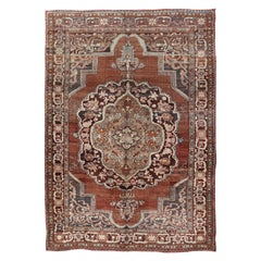 Retro Turkish Kars Rug with Floral Medallion Design in Brown and Earthy Tones 