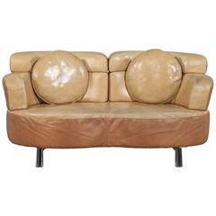 Original Retro Leather Loveseat, circa 1960