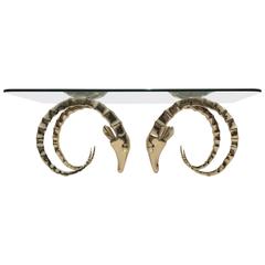 Polished Brass Modernist Ibex or Ram Head Table Base Style of Chervet