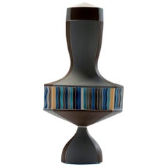 Brown and Blue Urn with White Seams in Colored Porcelain by Peter Pincus