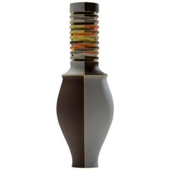 Brown with Yellow Seams Vase in Colored Porcelain by Peter Pincus