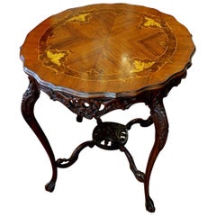 Antique English Hand-Carved Marquetry Inlaid Mahogany Centre or Occasional Table