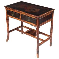 English Bamboo Desk or Writing Table with Lacquered Top