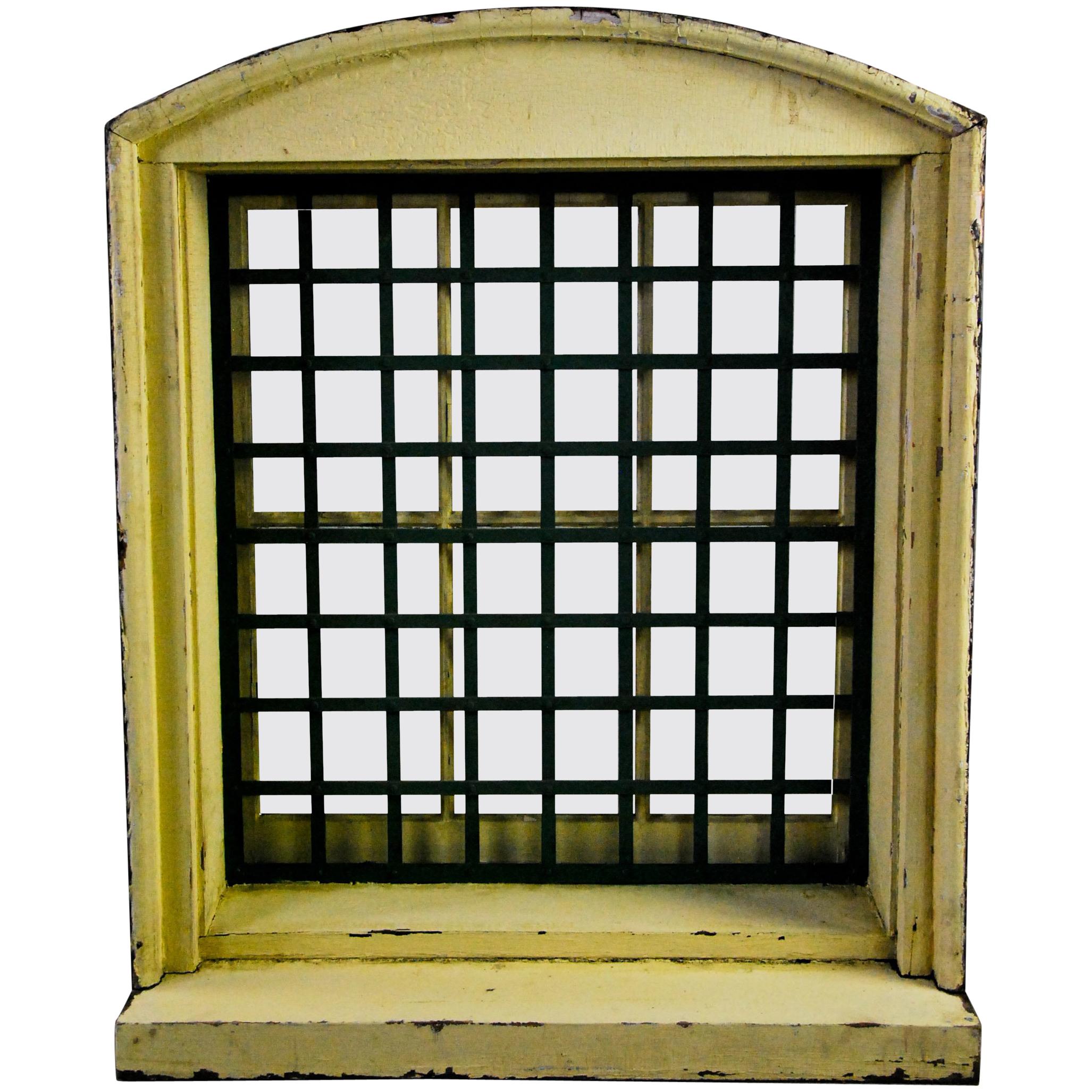 1870 Wooden Window Frame with Forged Steel Guard  For Sale