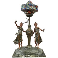 Lampe de table figurative française Art Nouveau à la manière de L & F Moreau