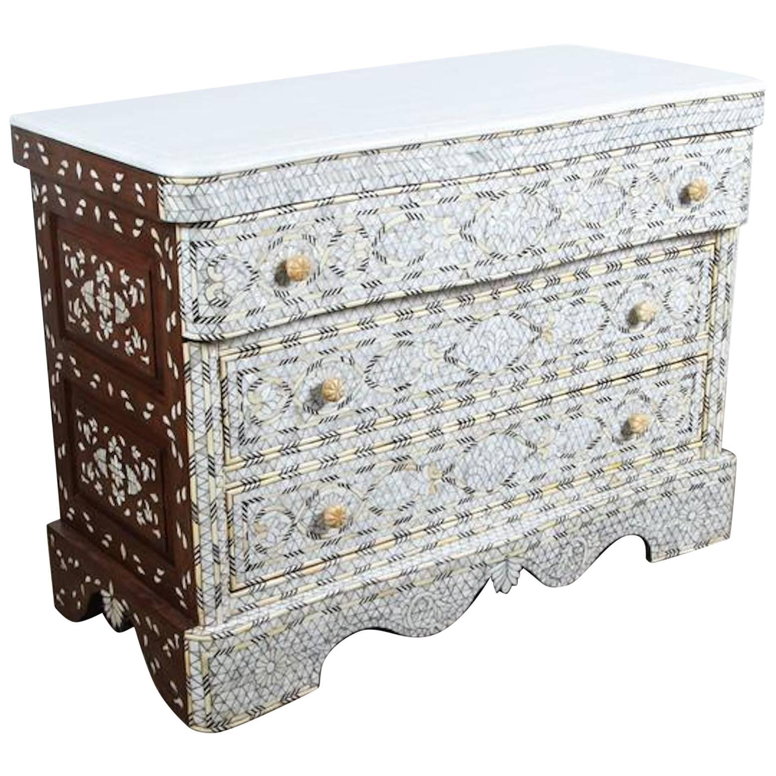Syrian White Mother of Pearl Inlay Wedding Dresser