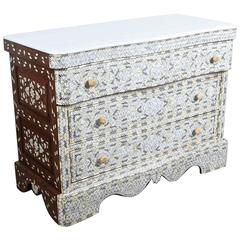 Vintage Syrian White Mother of Pearl Inlay Wedding Dresser