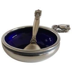 Georg Jensen Sterling Silver Acorn Salt Cellar #62 with Salt Spoon