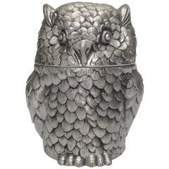 Vintage Silver Metal Owl Ice Bucket by Mauro Manetti