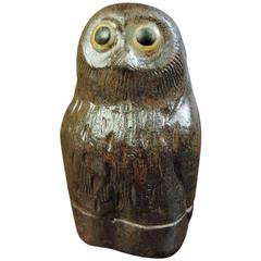 Japanese Lovely Antique Glazed Miniature Owl Incense Container Mint Signed Boxed