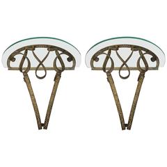 Pair of 1950s Hammered Metal and Glass Console Tables by Pier Luigi Colli