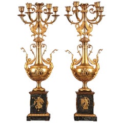 Pair of Late 18th Century Gilt Bronze and Marble Candelabra