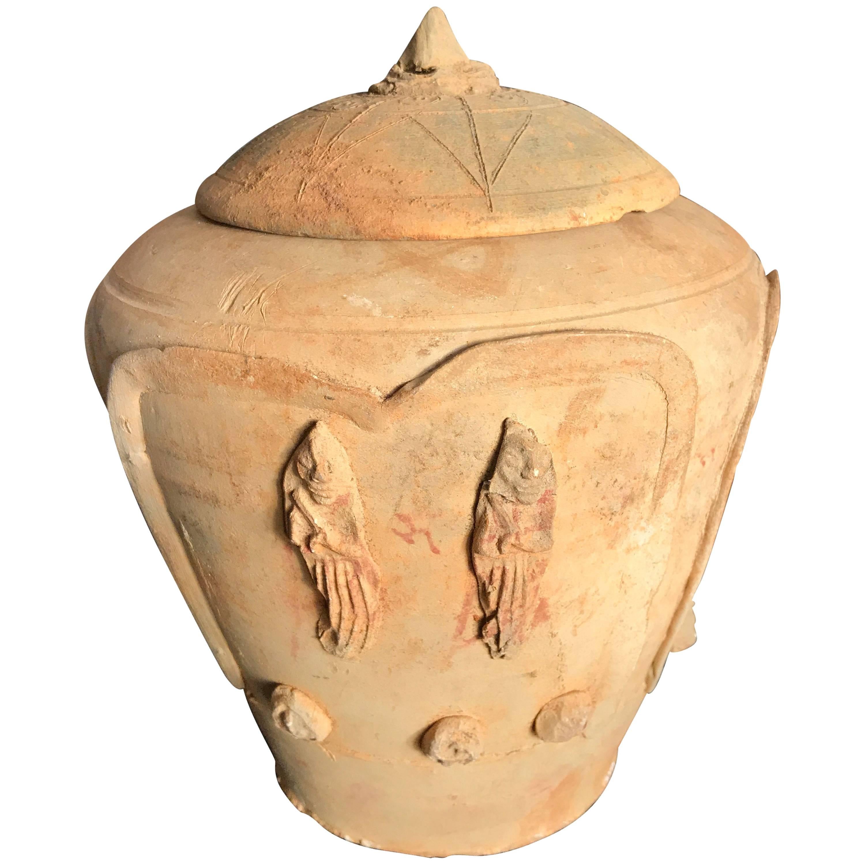 Ancient Chinese Buddhist "Attendant & Zodiac" Offering Jar, 900 AD