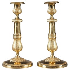 Pair of Ormolu Candlesticks with Palmettes and Flowers