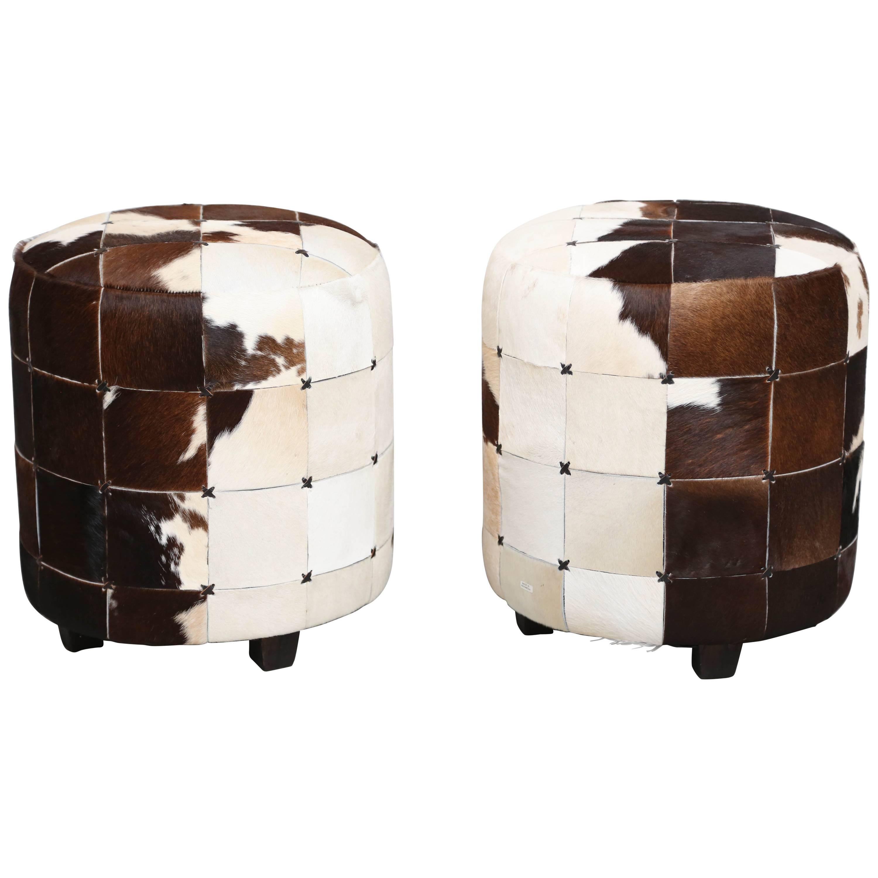 Pair of Cowhide Ottomans or Footstools, Super Chic