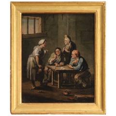 19th Century Flemish Interior Scene Painting Oil on Canvas