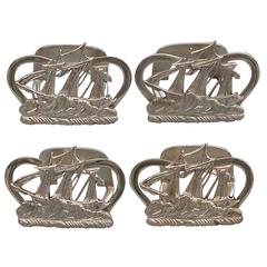 Set of Four Victorian Scottish Silver Gallion Menu Holders