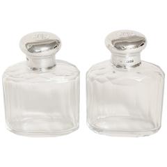 Sybil Dunlop English Art Deco Pair of Crystal & Sterling Silver Scent Bottles