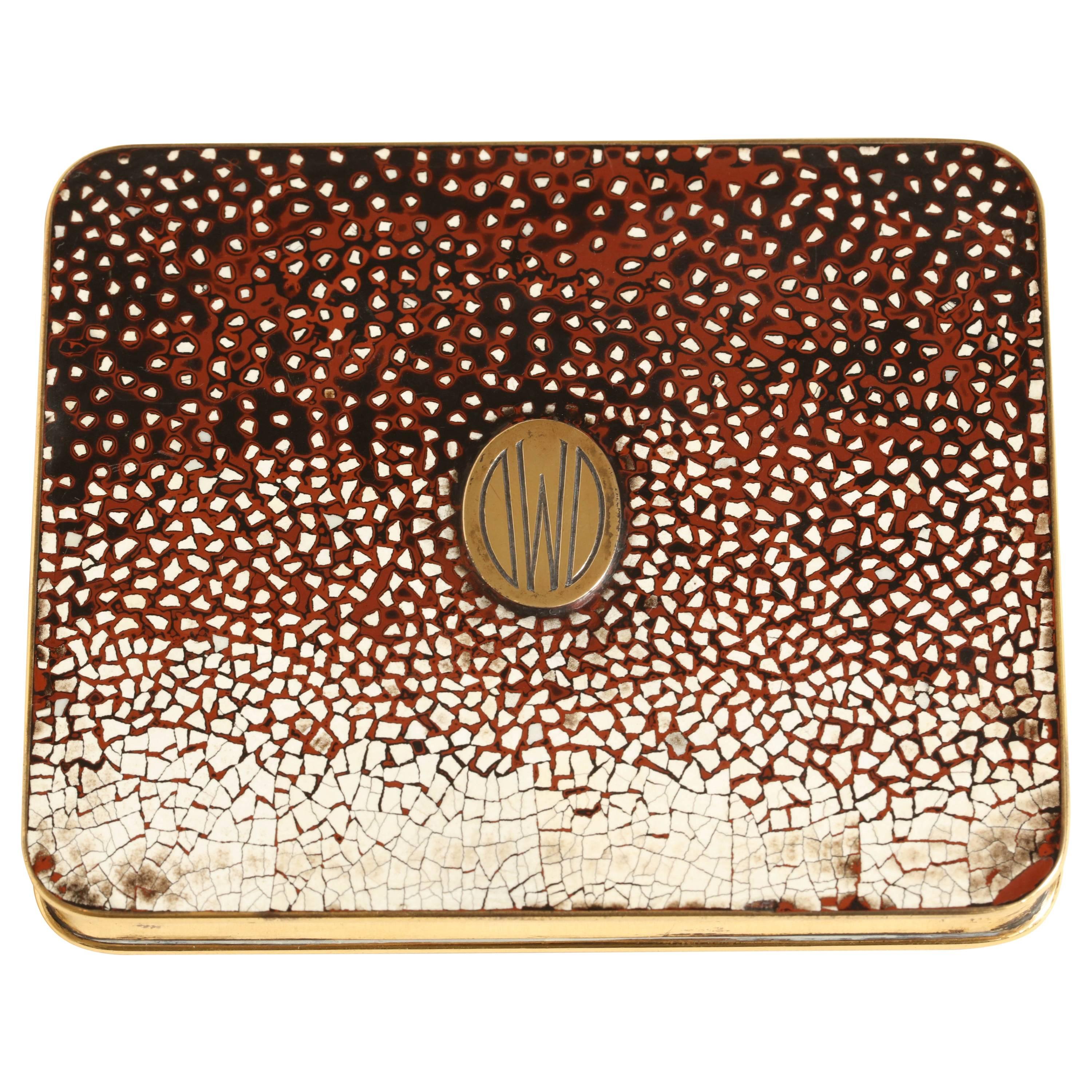Gustave Keller Freres French Art Deco Silver, Gold & Coquille D'oeuf  Enamel Box For Sale
