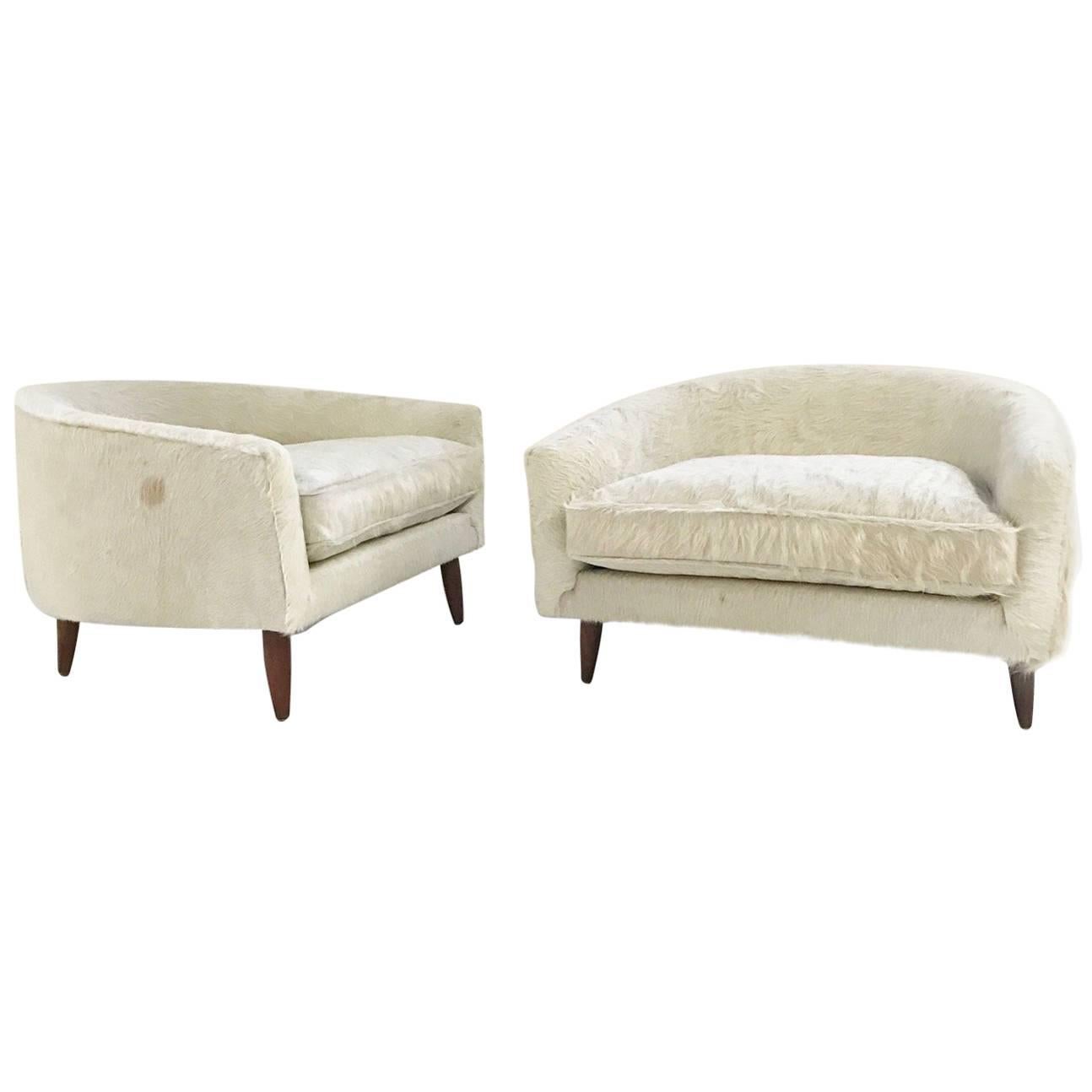 Pair of Rare Adrian Pearsall Cloud Chairs Restored in Ivory Brazilian Cowhide