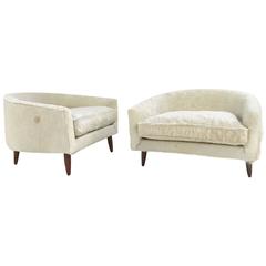 Vintage Pair of Rare Adrian Pearsall Cloud Chairs Restored in Ivory Brazilian Cowhide