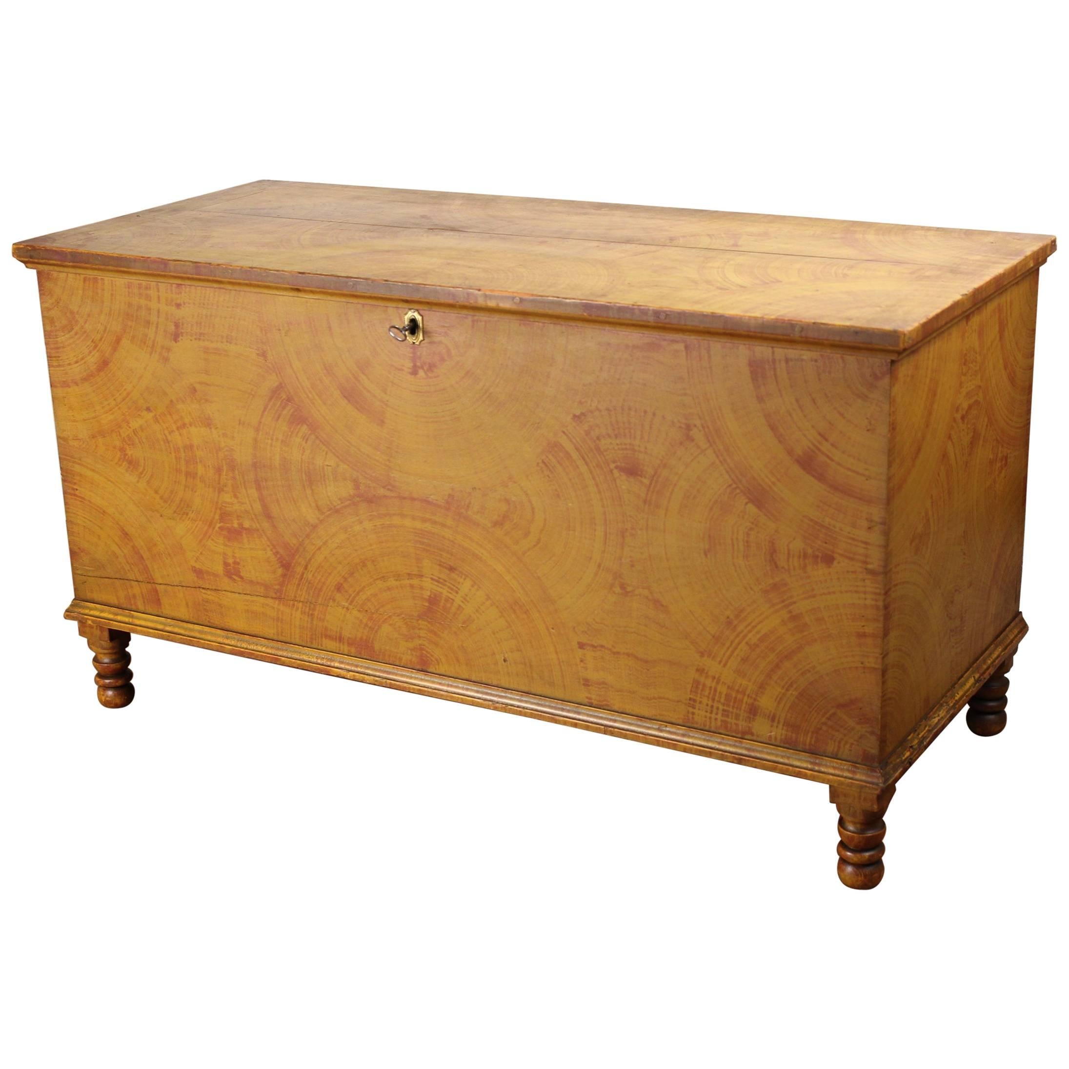 Pennsylvania Yellow-Painted and Fan-Decorated Blanket Chest