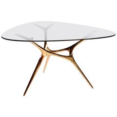 Contemporary E-Volved Table in Polished Bronze and Etched Glass 9