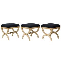 Set of Three Swedish Original Grey Painted Stools, circa 1800 10