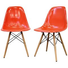 Eames Herman Miller Orange Fiberglass Dowel Chairs