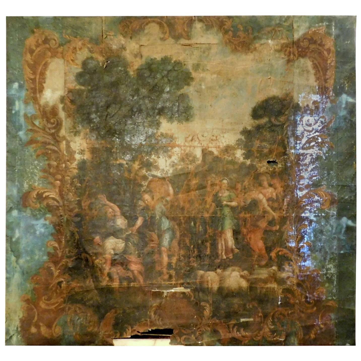Antique Oil on Canvas with Biblical Scene