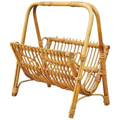 Vintage Franco Albini Style Rattan and Bamboo Magazine Stand