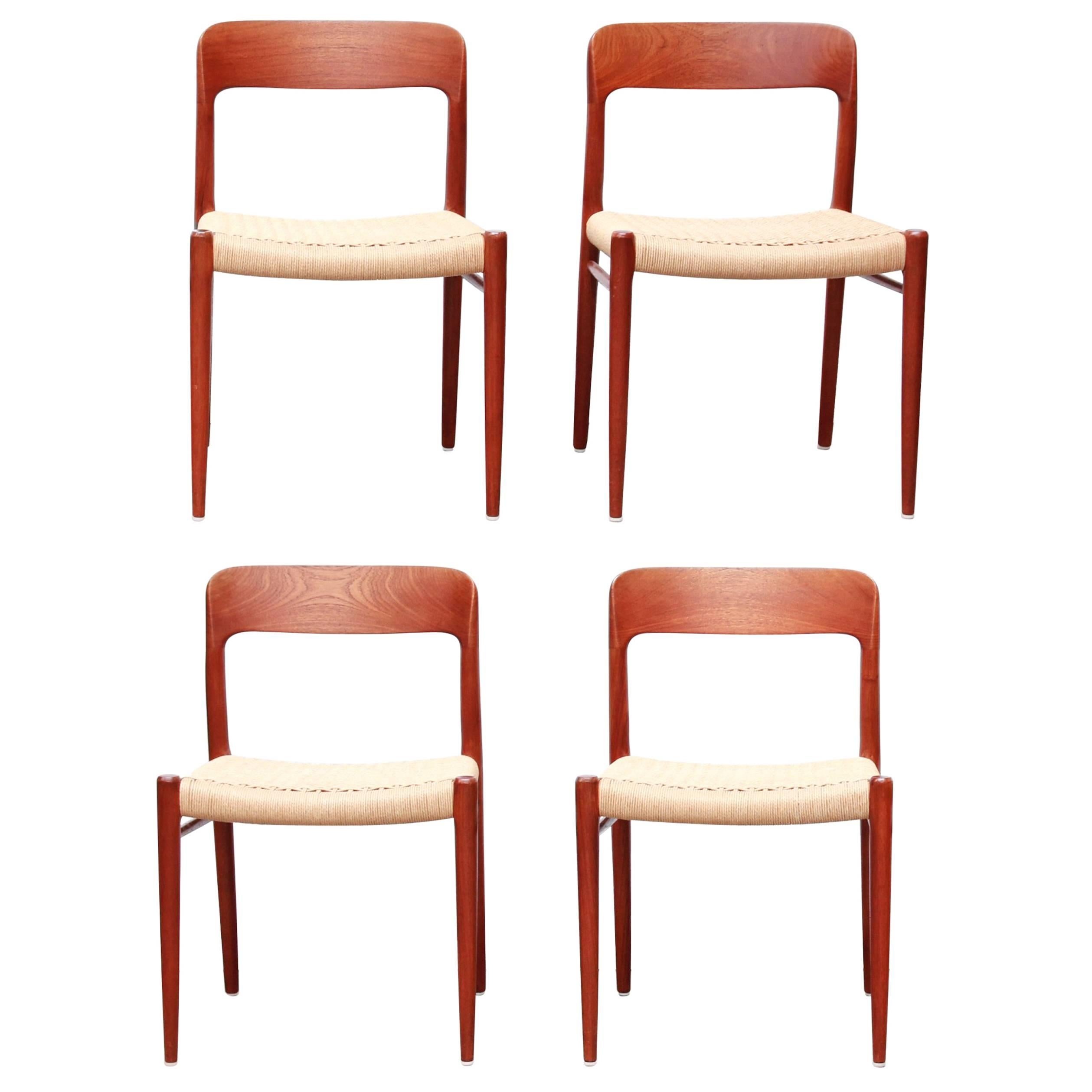 Model 75 Teak Papercord Dining Chairs by Niels O. Møller for J.L.Møller